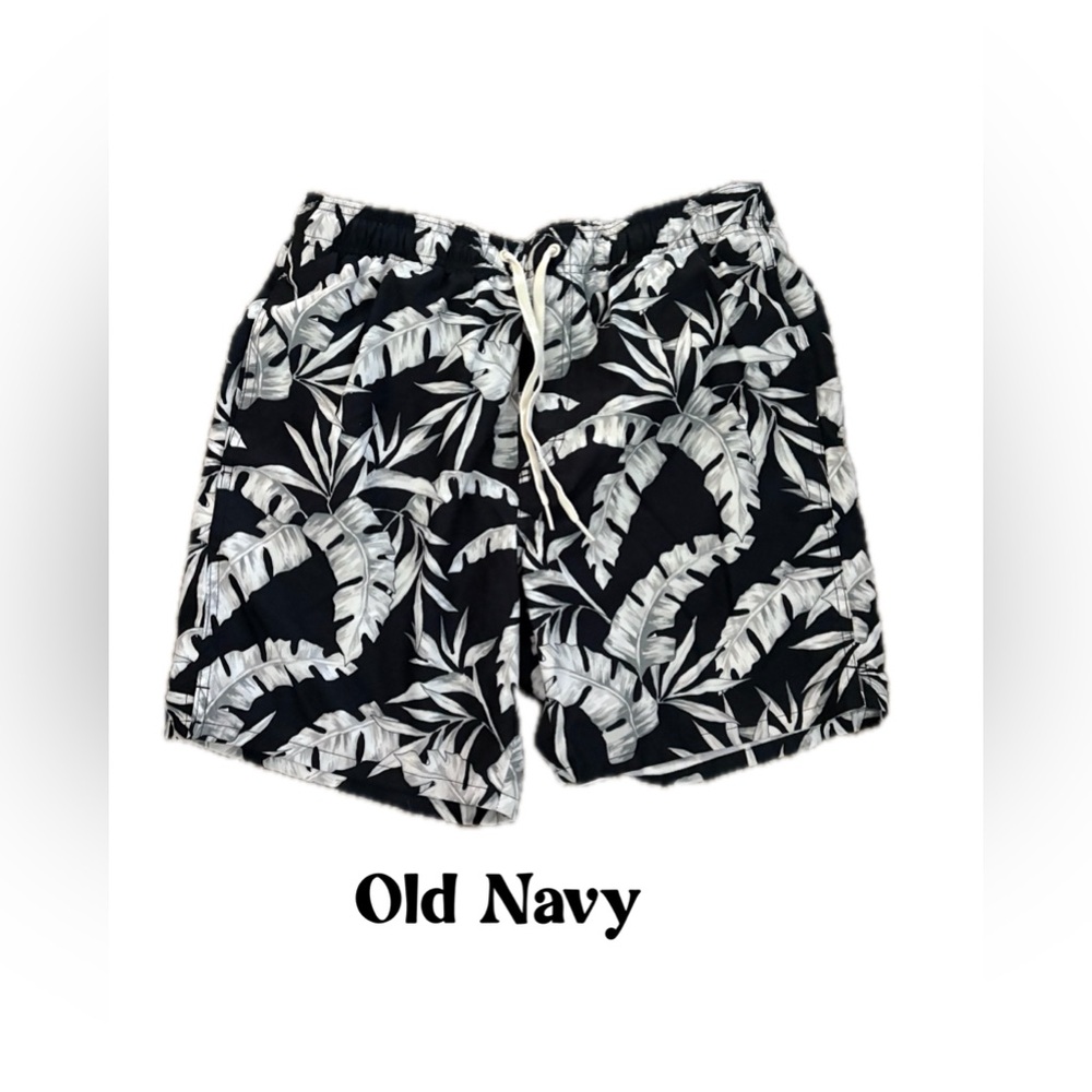 Old Navy Tropical Black and White Swim Trunks